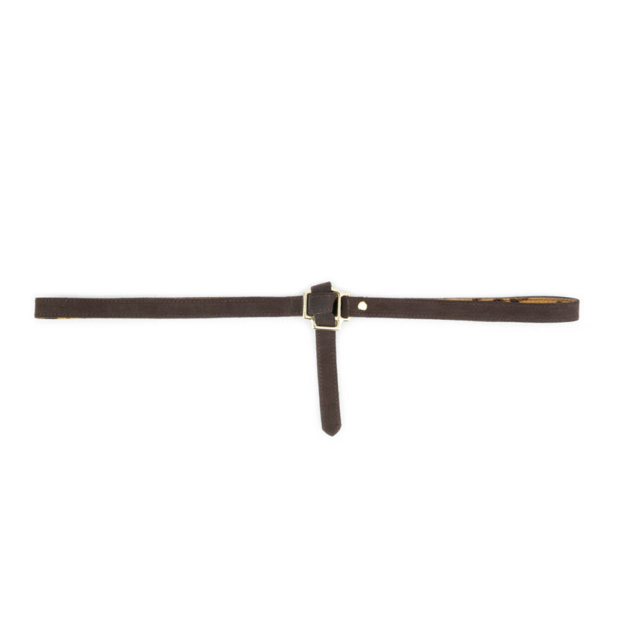 Brown Suede Leather TieBelt With Gold Buckle 2