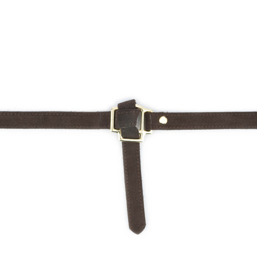 Brown Suede Leather TieBelt With Gold Buckle 3