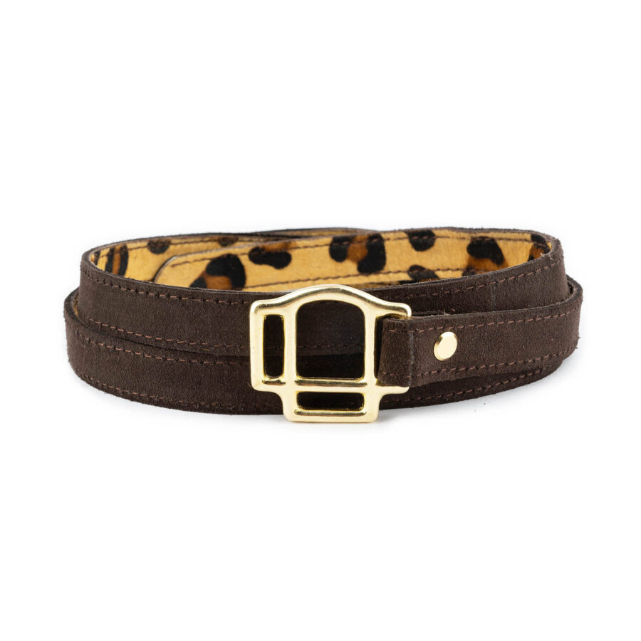 Brown Suede Leather TieBelt With Gold Buckle 4