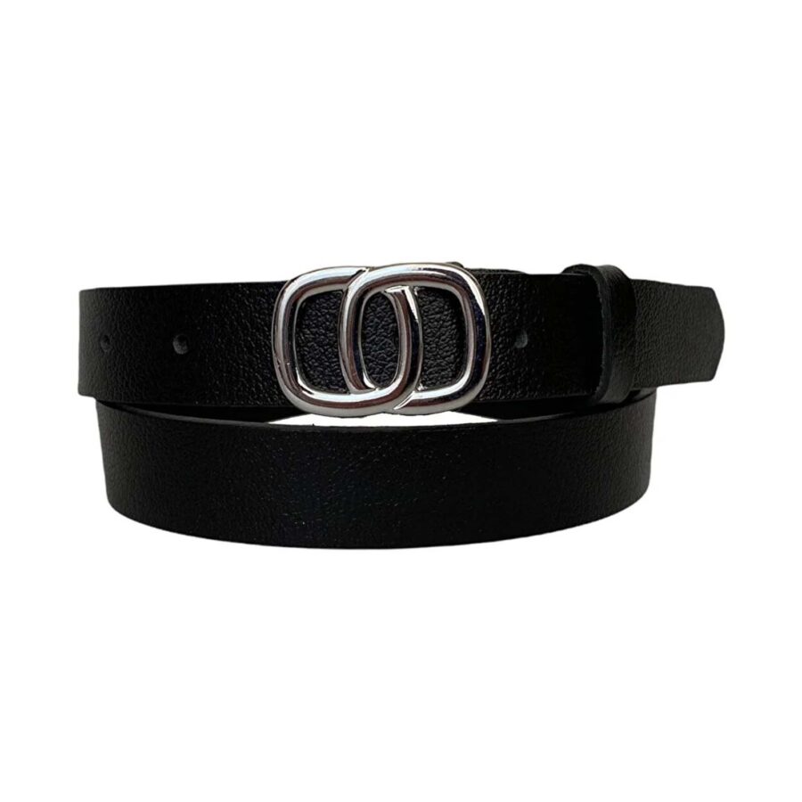 Fashion Belts For Ladies two circle buckle black calfskin leather 3cm KDN 09 1