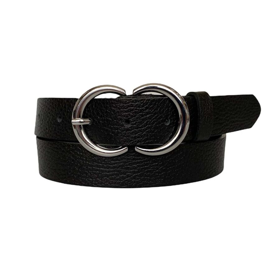 Fashion Lady Belt Two Circle black real leather 3cm KDN 06 7