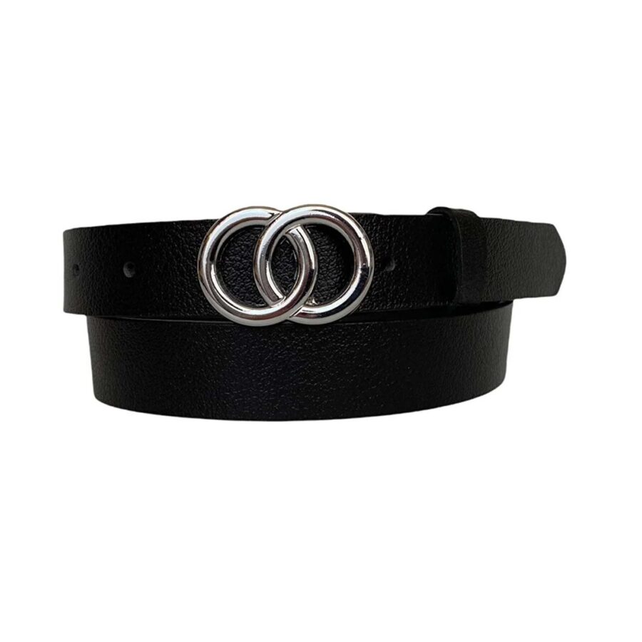 Fashion Lady Belt Two Circle black real leather 3cm KDN 07 1