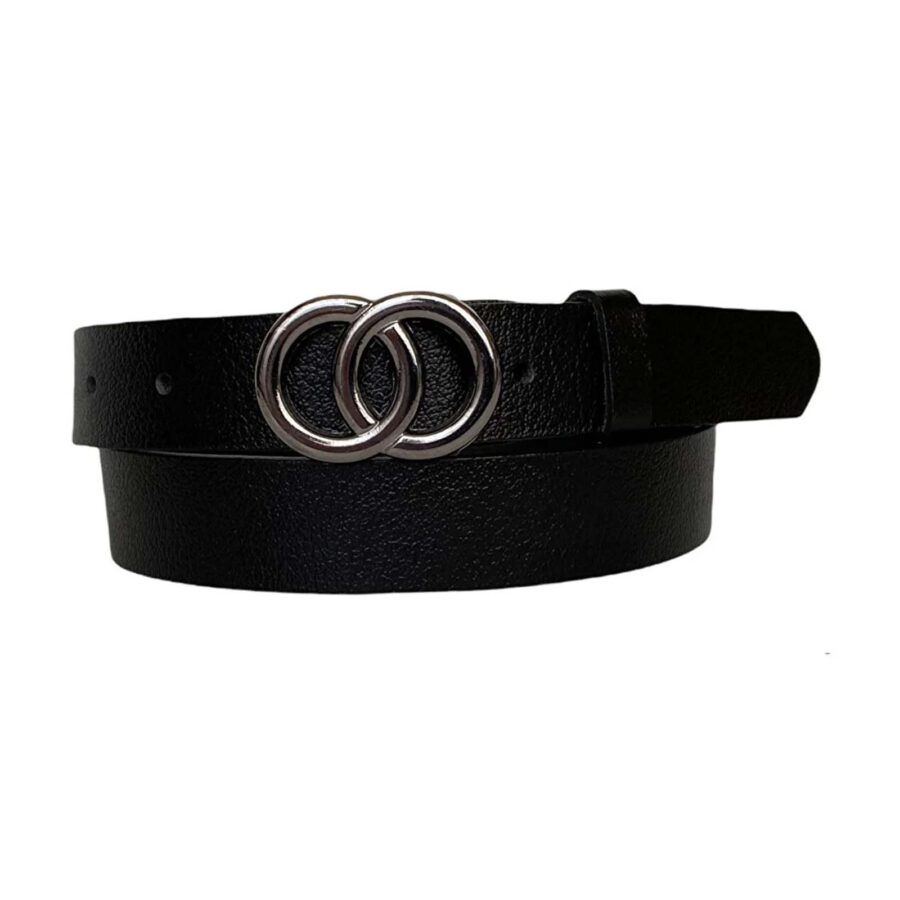 Fashion Lady Belt Two Circle black real leather 3cm KDN 08 1