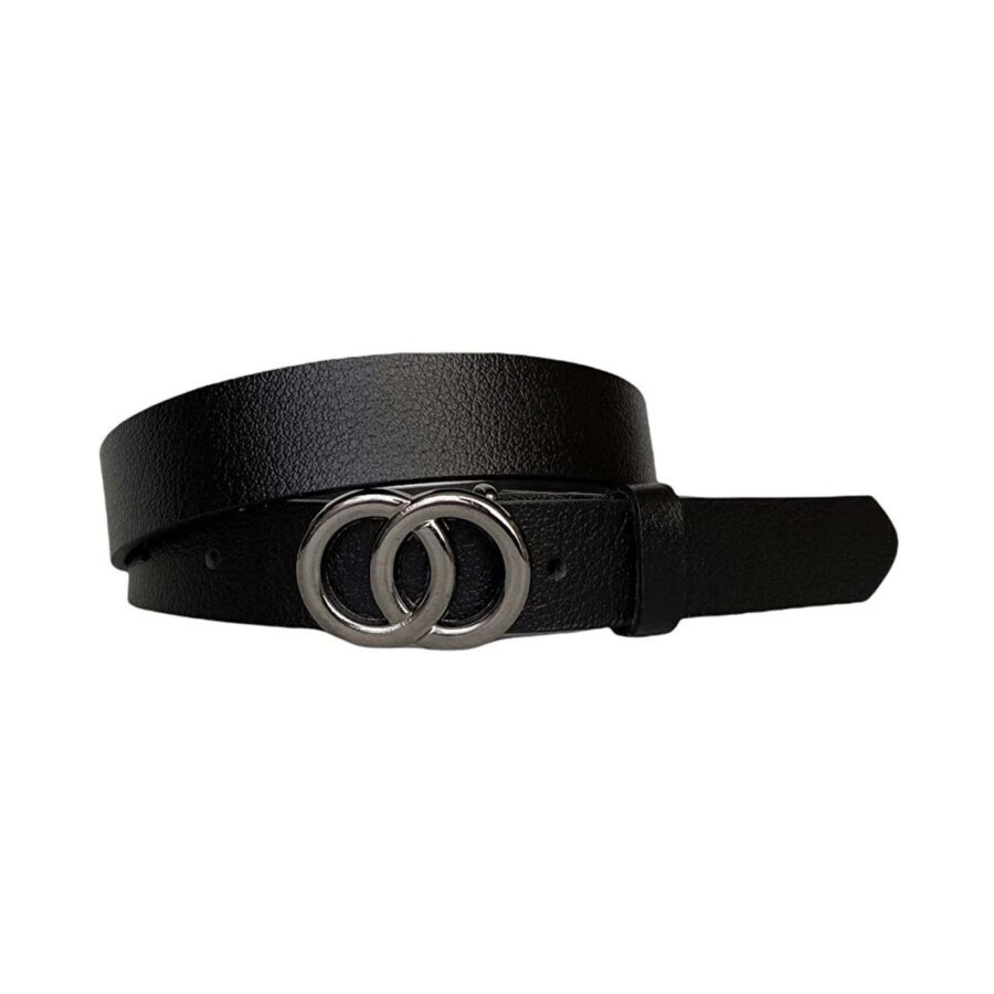 Fashion Lady Belt Two Circle black real leather 3cm KDN 08 3