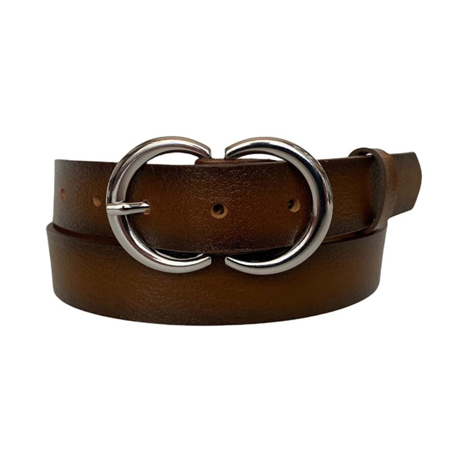 Fashion Lady Belt Two Circle brown real leather 3cm KDN 06 1