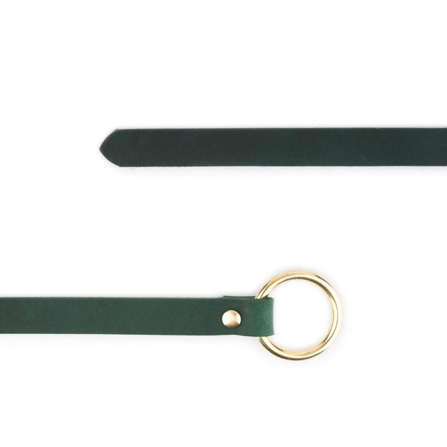 Green Belt With Ring Buckle Gold Tie Real Leather 3