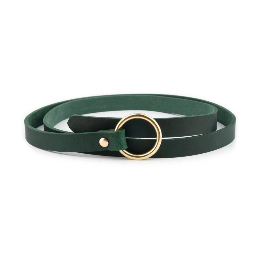 Green Belt With Ring Buckle Gold Tie Real Leather 4