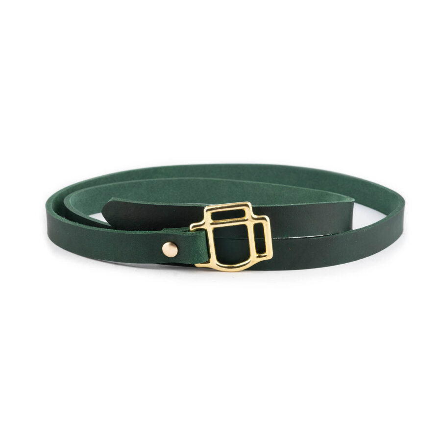 Green Tie Belt With Knot Buckle Gold Real Leather 2