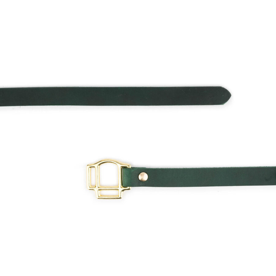 Green Tie Belt With Knot Buckle Gold Real Leather 3