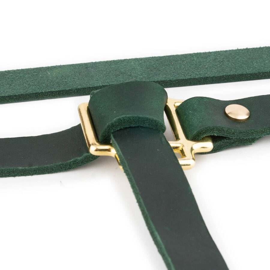 Green Tie Belt With Knot Buckle Gold Real Leather 4