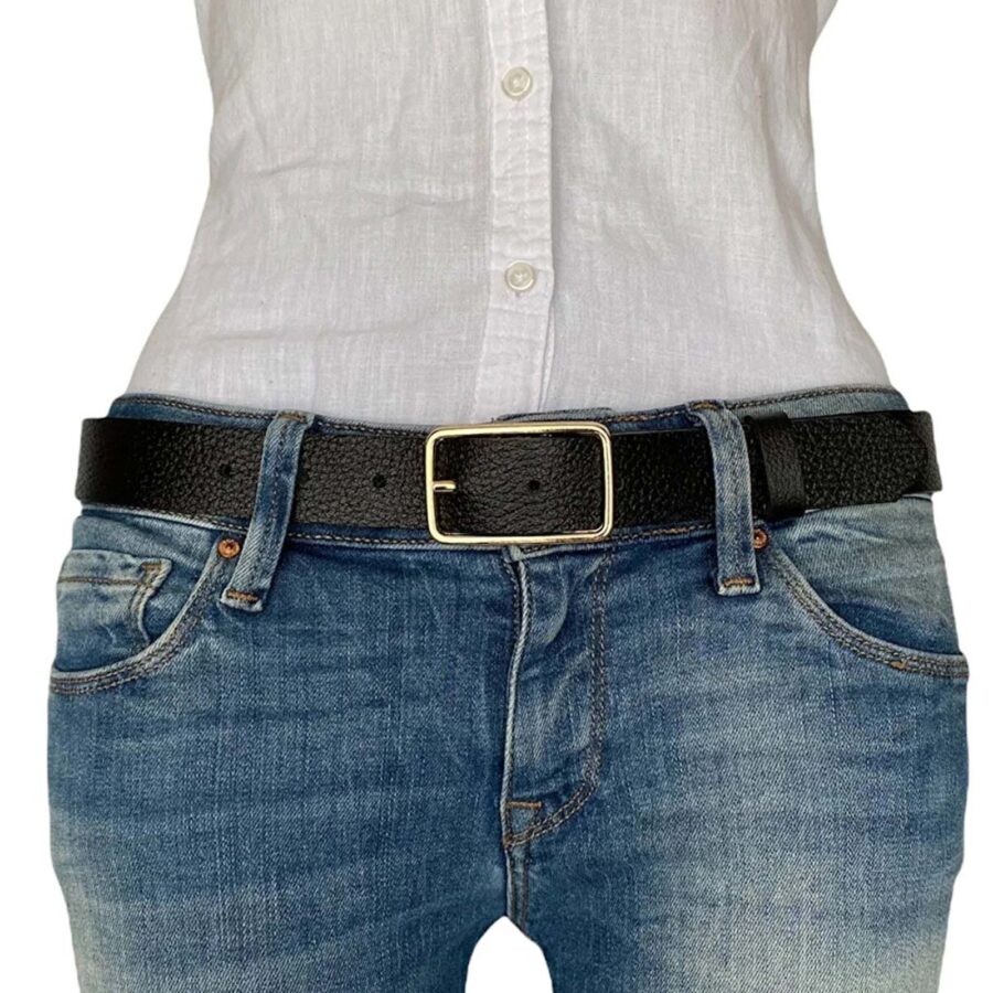 Jeans Belt For Lady Rectangle Buckle black real leather 3cm KDN 05 11