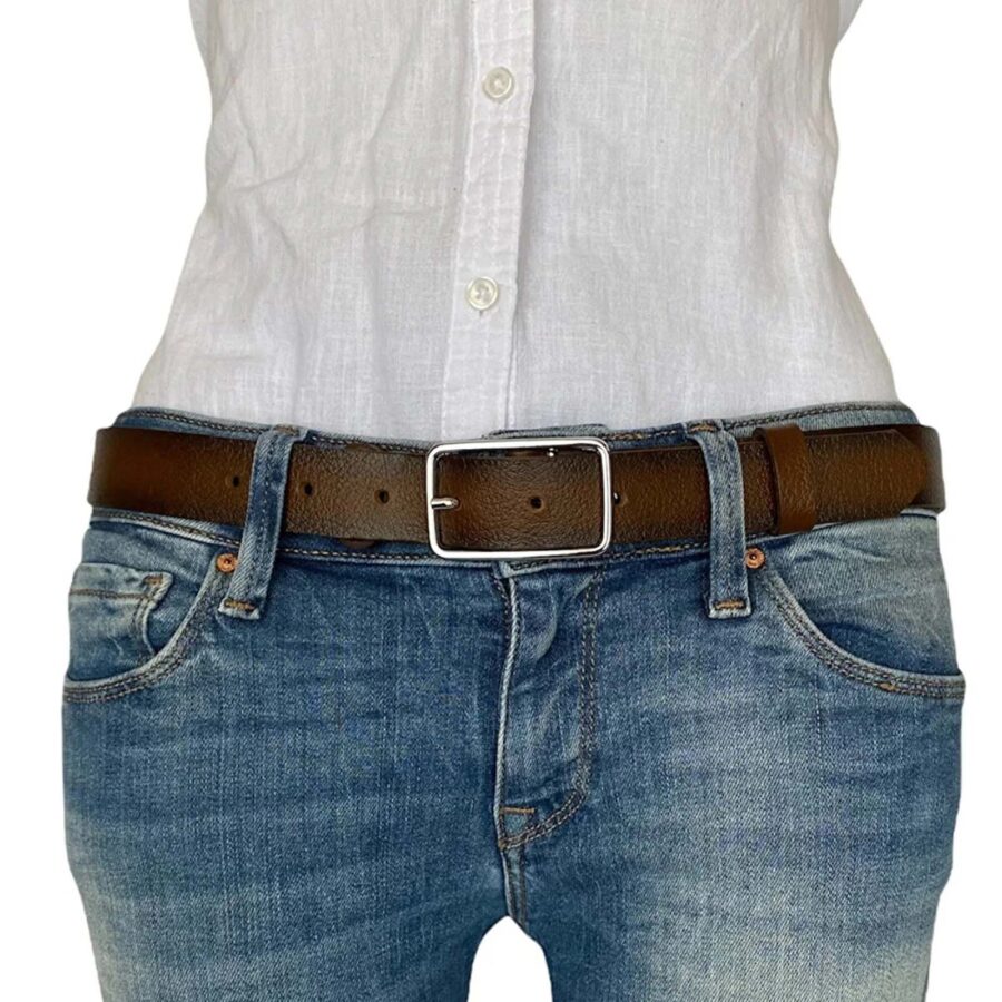 Jeans Belt For Lady Rectangle Buckle brown real leather 3cm KDN 04 2