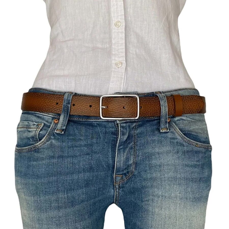 Jeans Belt For Lady Rectangle Buckle brown real leather 3cm KDN 04 8