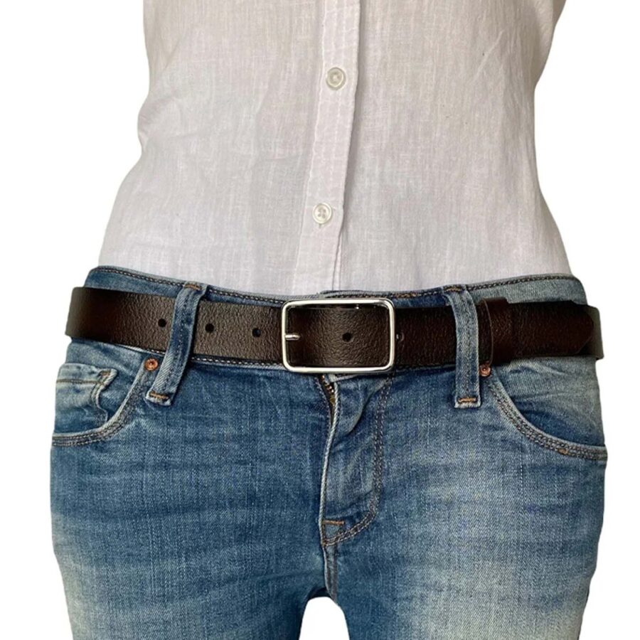 Jeans Belt For Lady Rectangle Buckle dark brown real leather 3cm KDN 04 6