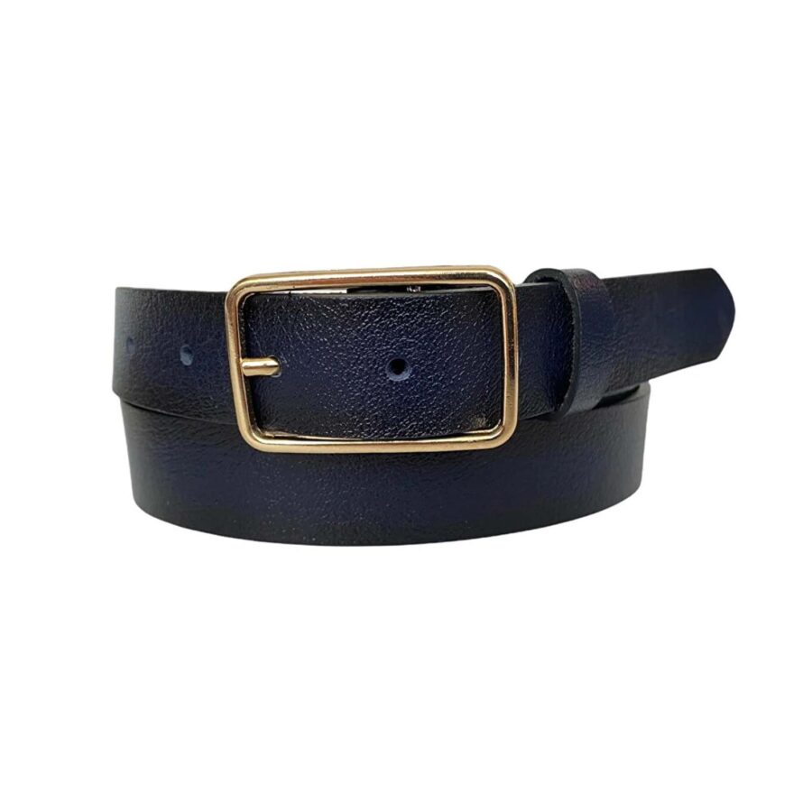 Jeans Belt For Lady Rectangle Buckle gold buckle blue real leather 3cm KDN 05 9