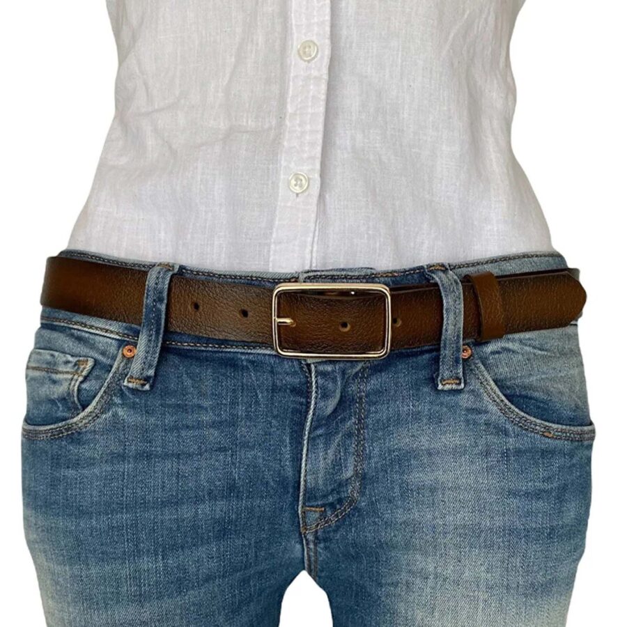 Jeans Belt For Lady Rectangle Buckle gold buckle brown real leather 3cm KDN 05 2