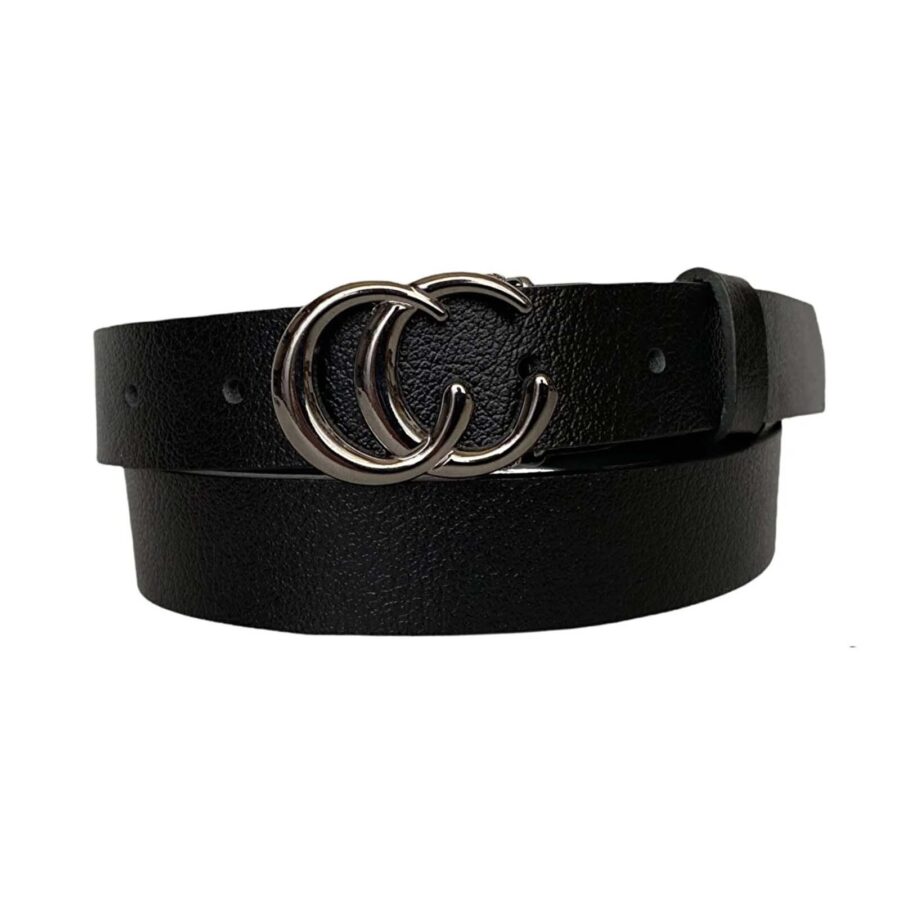 Ladies Belt For Jeans Double C Buckle black calfskin leather 3cm KDN 13 1