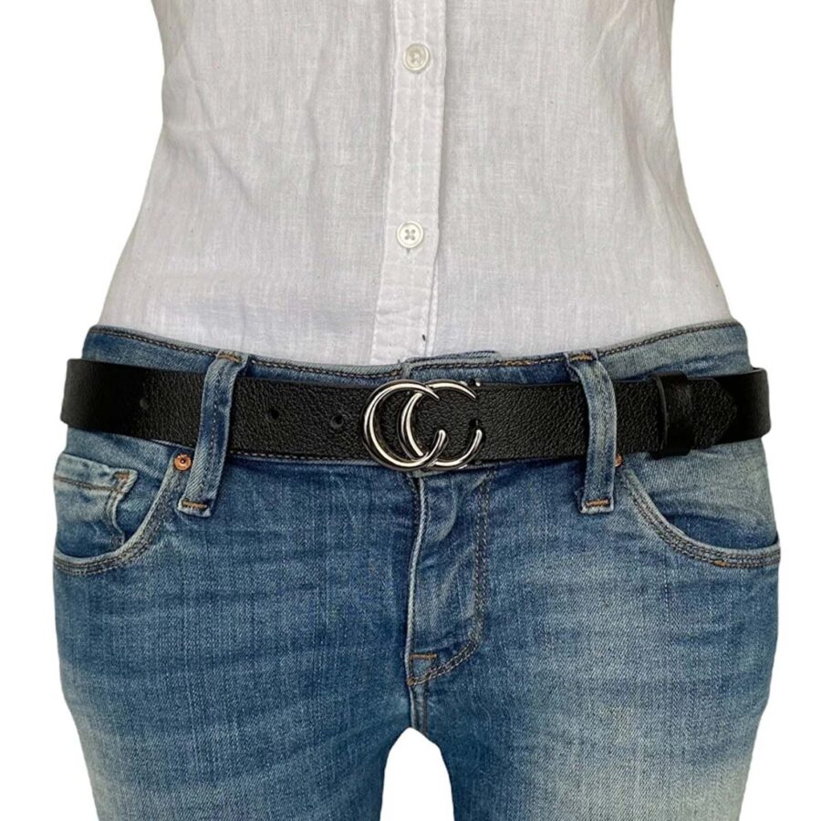 Ladies Belt For Jeans Double C Buckle black calfskin leather 3cm KDN 13 2