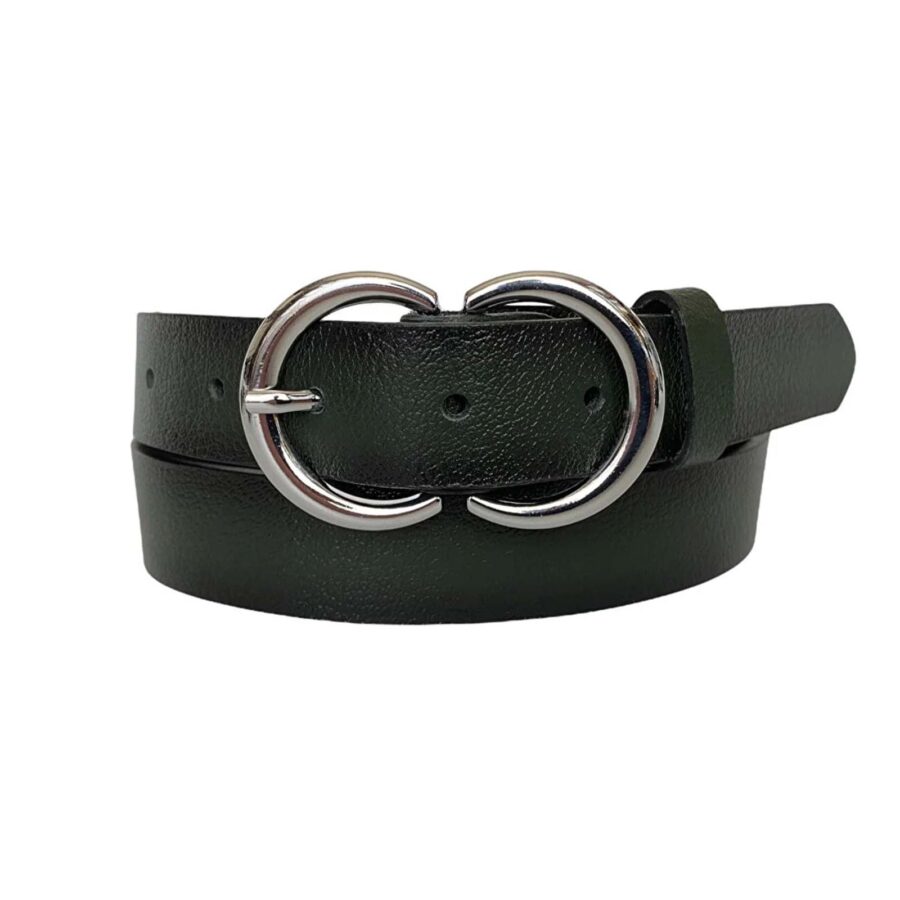 Ladies Jeans Belt Two Circle Buckle green real leather 3cm KDN 06 3