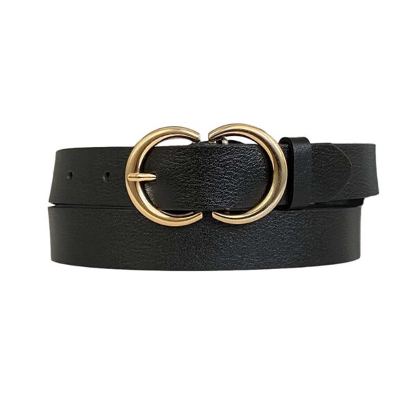 Ladies Jeans Belt Two Circle gold buckle black genuine leather 3cm 3cm KDN 37 9