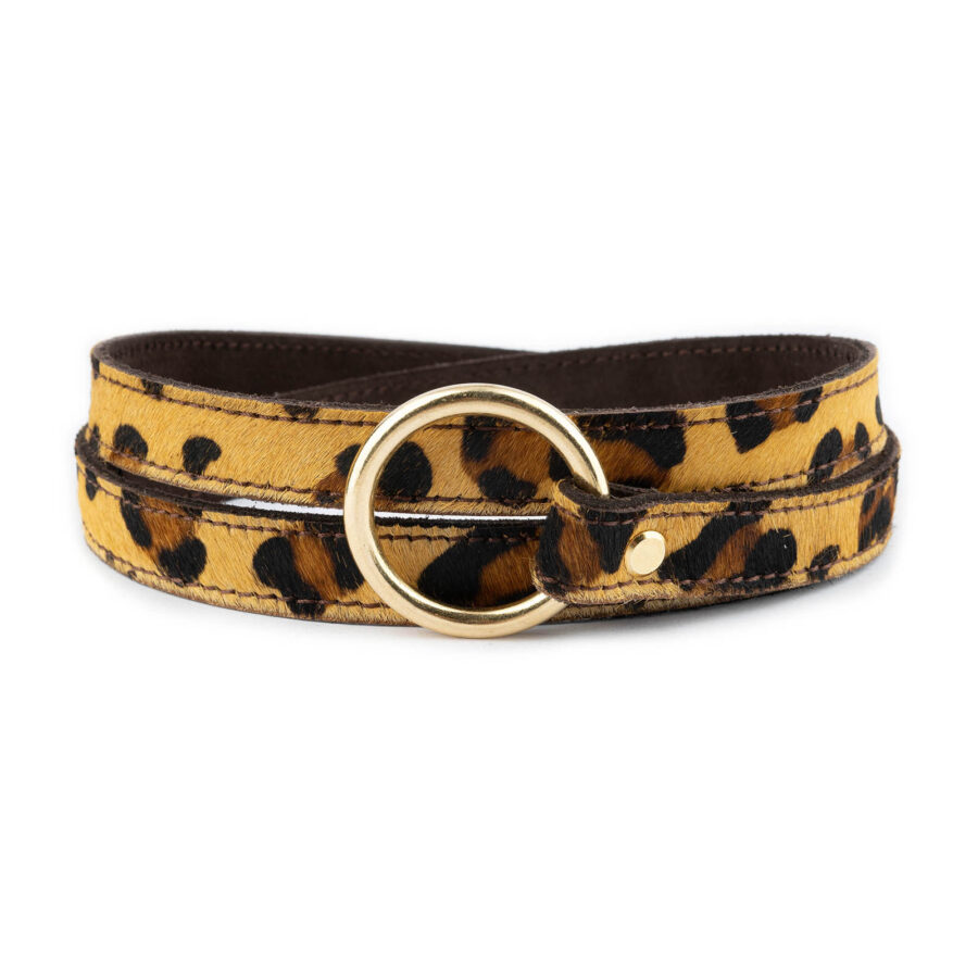 Leopard Tie Belt With Gold O Ring Calf Hair Leather 5