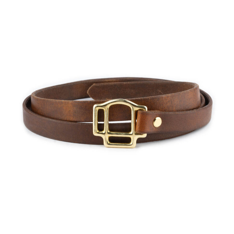 Medieval Belt Tie Tan Leather Gold Buckle 5