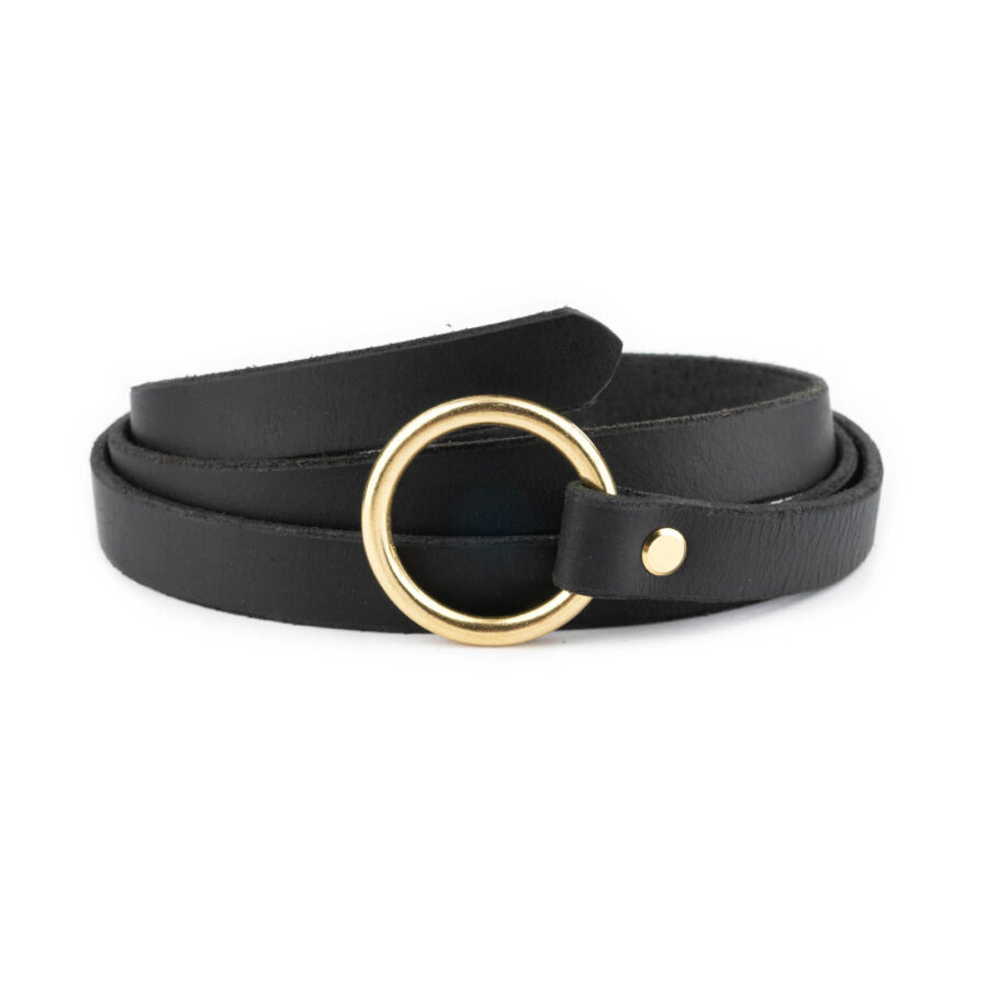 Medieval Belt With Ring Gold Black Full Grain Leather 4