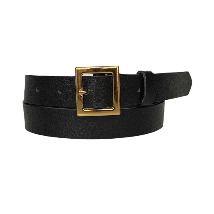 Square gold buckle black calfskin leather 3cm KDN 18 1