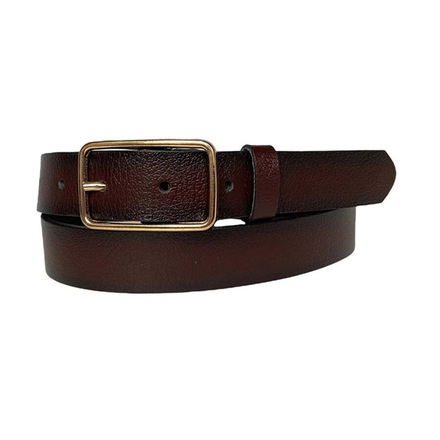 Stylish Belt For Womans Jeans Rectangle Buckle gold buckle burgundy real leather 3cm KDN 05 12