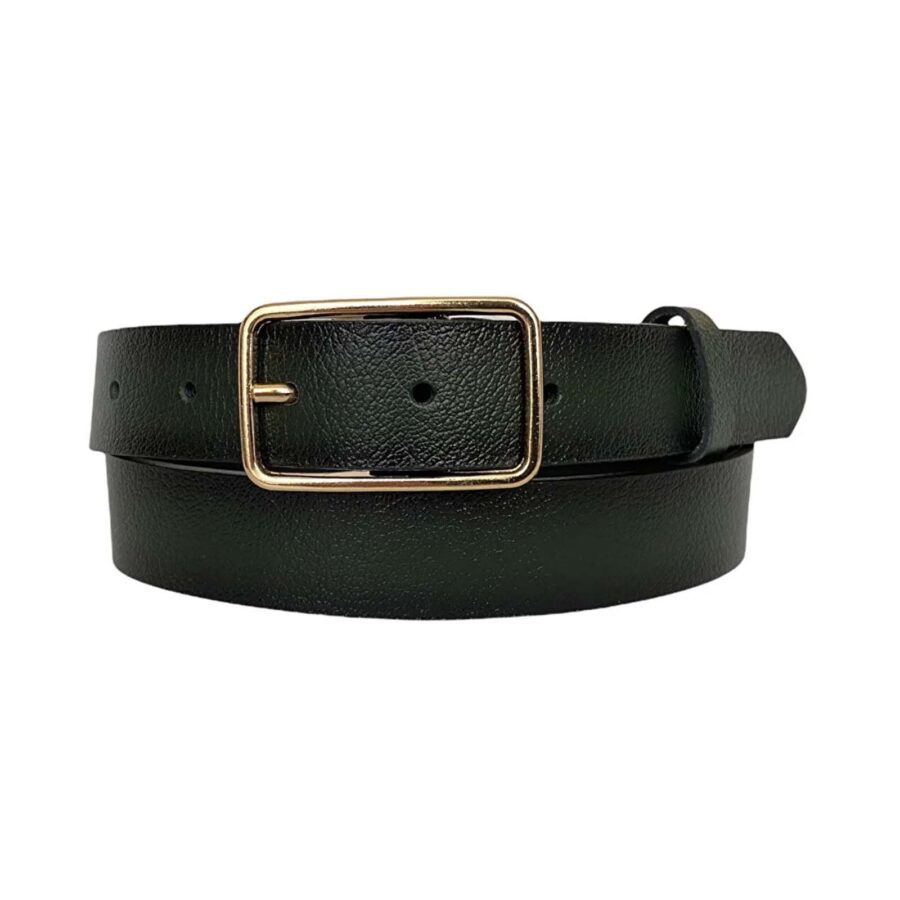 Stylish Belt For Womans Jeans Rectangle Buckle gold buckle green real leather 3cm KDN 05 3