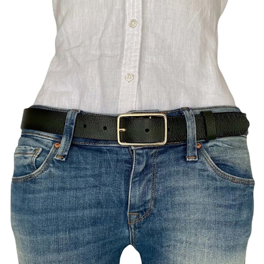 Stylish Belt For Womans Jeans Rectangle Buckle gold buckle green real leather 3cm KDN 05 4