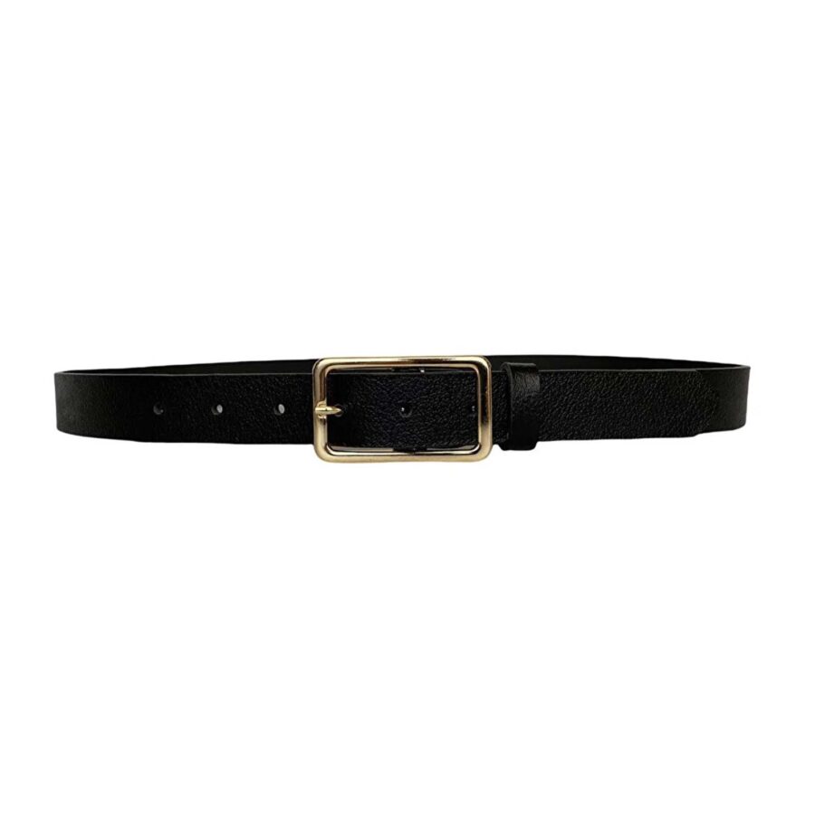 Stylish Belt For Womans Jeans Rectangle gold buckle black calfskin leather 3cm KDN 20 3