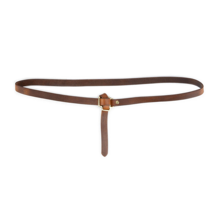 Tan Leather Belt With Knot Brass Buckle 1 TIEHALFL20TANPET