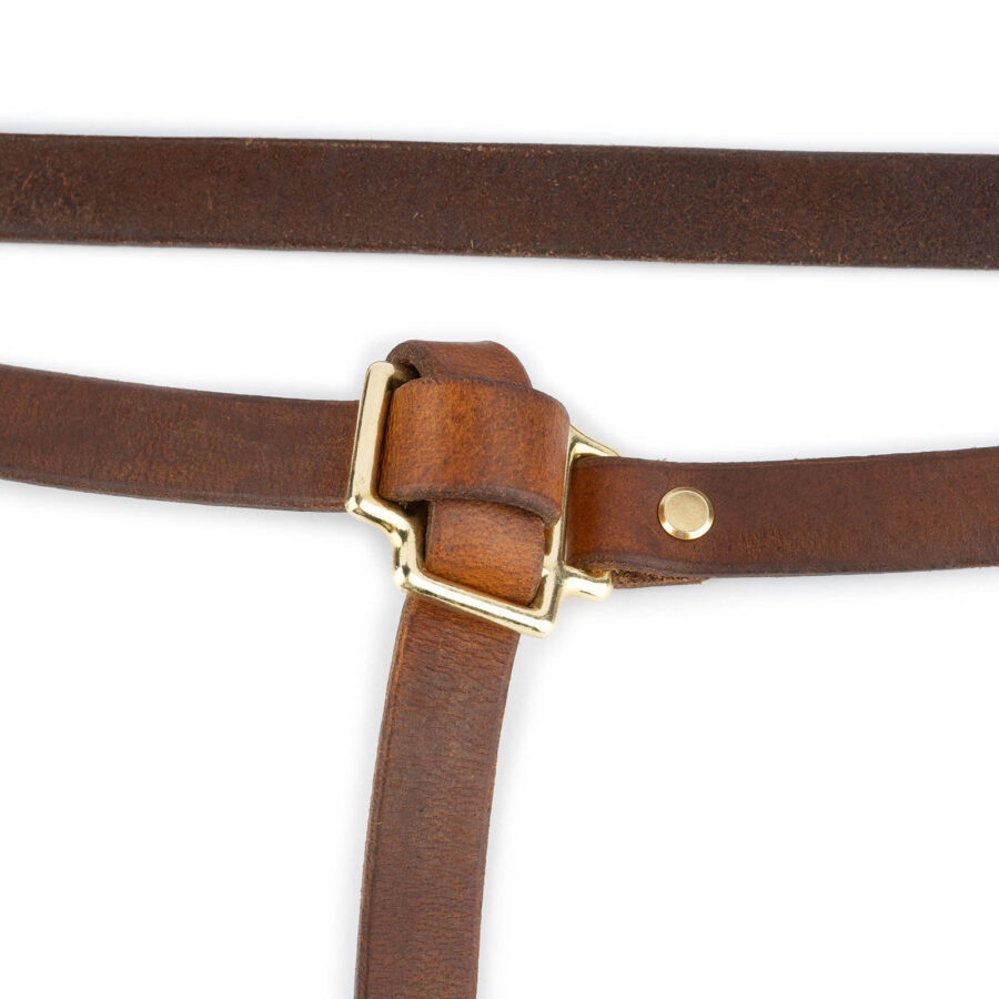 Tan Leather Belt With Knot Brass Buckle 2