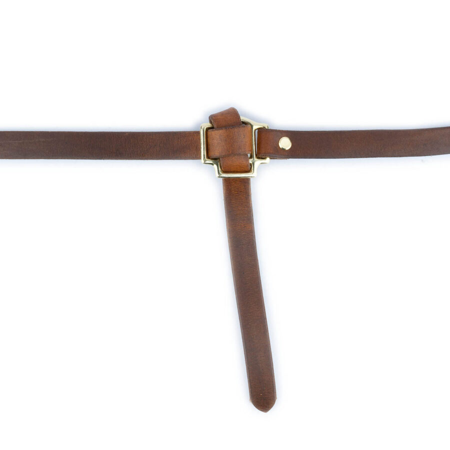 Tan Leather Belt With Knot Brass Buckle 4