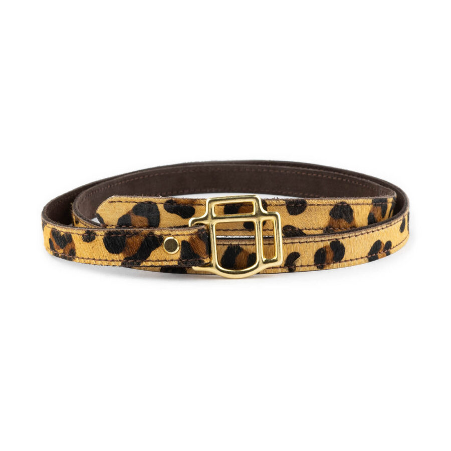 Tie Belt Knotted Leopard Print Calf Hair Gold Buckle 3