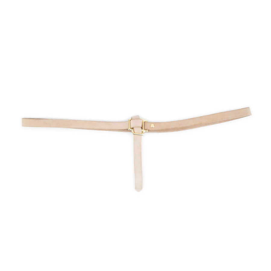 Tie Belt With Knot Natural Leather Gold Buckle 2