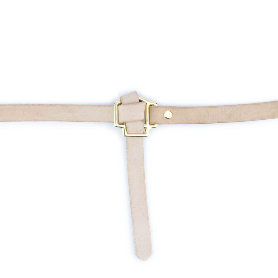 Tie Belt With Knot Natural Leather Gold Buckle 3