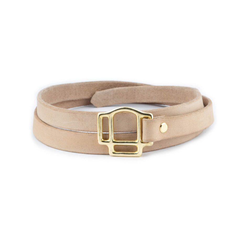 Tie Belt With Knot Natural Leather Gold Buckle 4