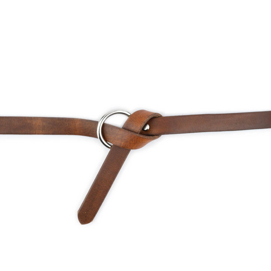 Tie Belt With Silver Ring Tan Leather 2