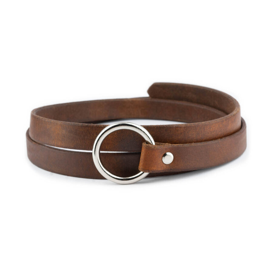 Tie Belt With Silver Ring Tan Leather 4