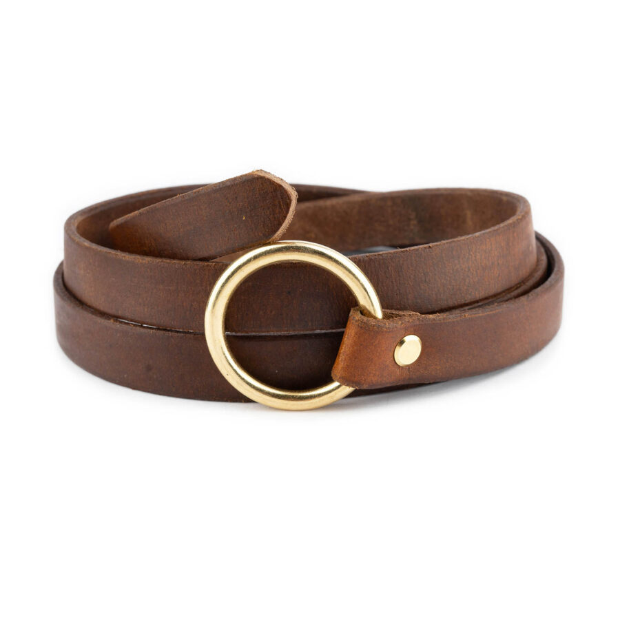 Tiebelt With Gold O Ring Tan Full Grain Leather 4