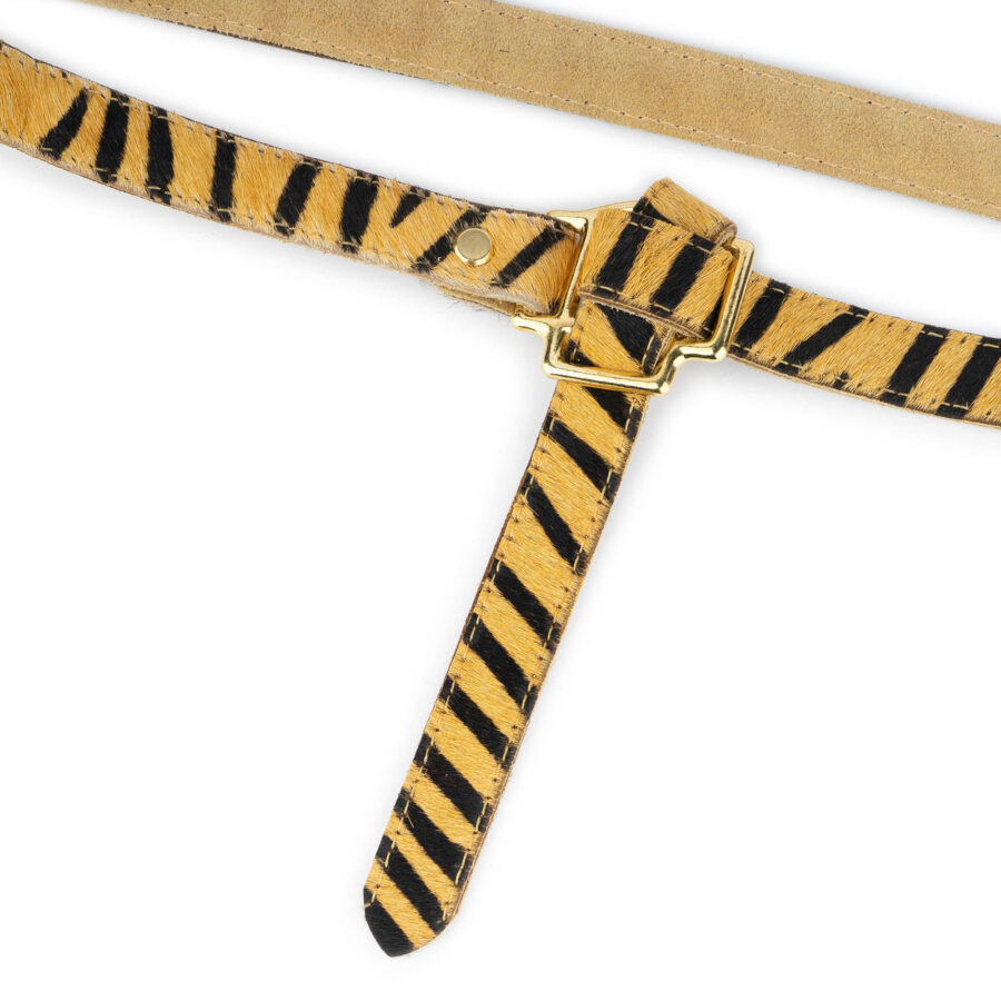 Tiger Belt Knotted Calf Hair Leather Tie Gold Buckle 2