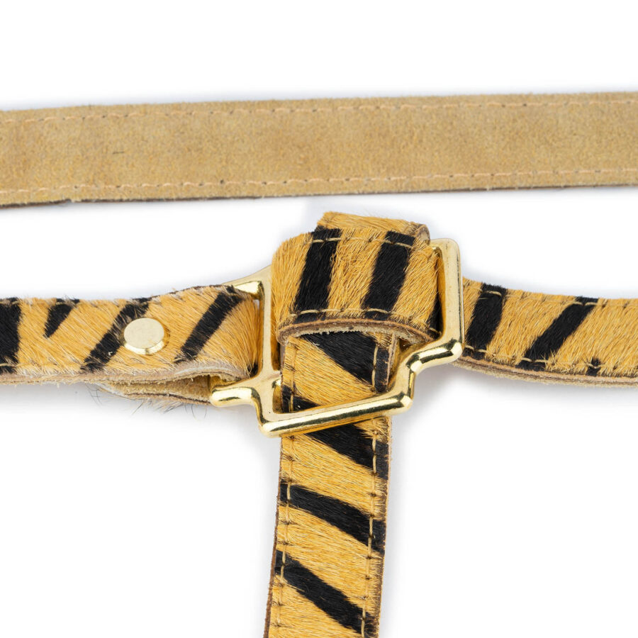 Tiger Belt Knotted Calf Hair Leather Tie Gold Buckle 3