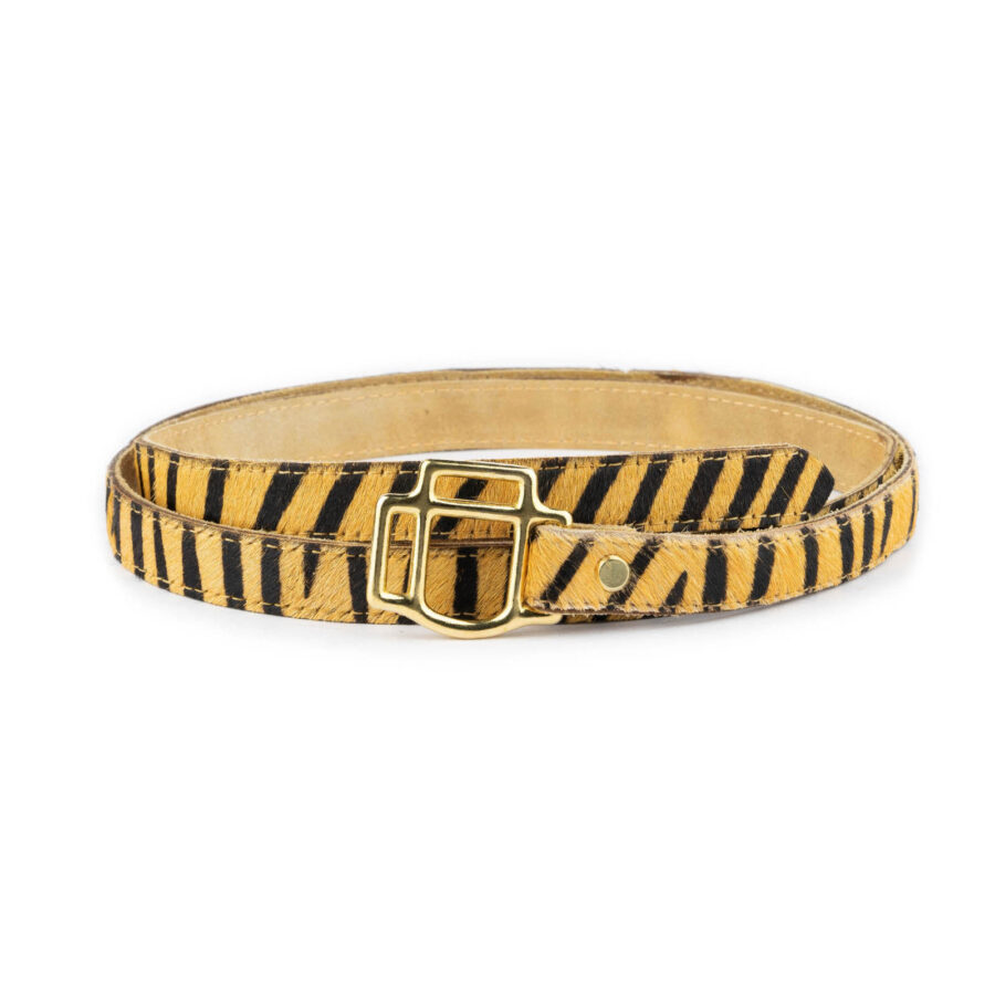 Tiger Belt Knotted Calf Hair Leather Tie Gold Buckle 5