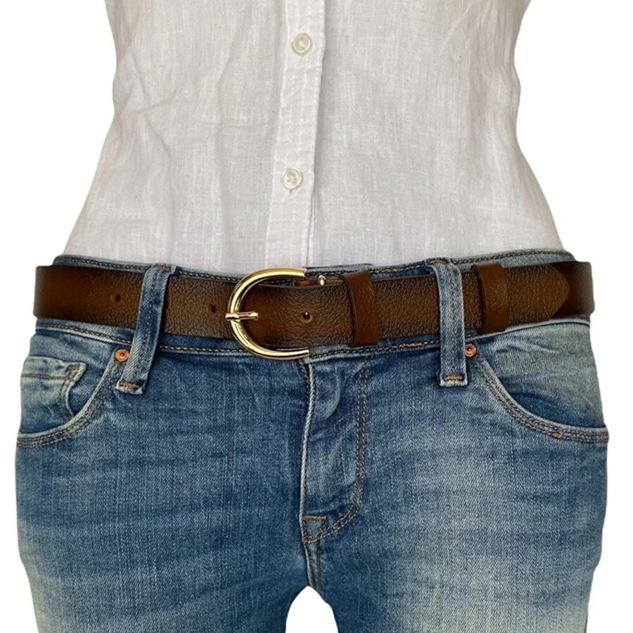 Womans Belt For Jeans gold buckle brown genuine leather 3cm KDN 02 7