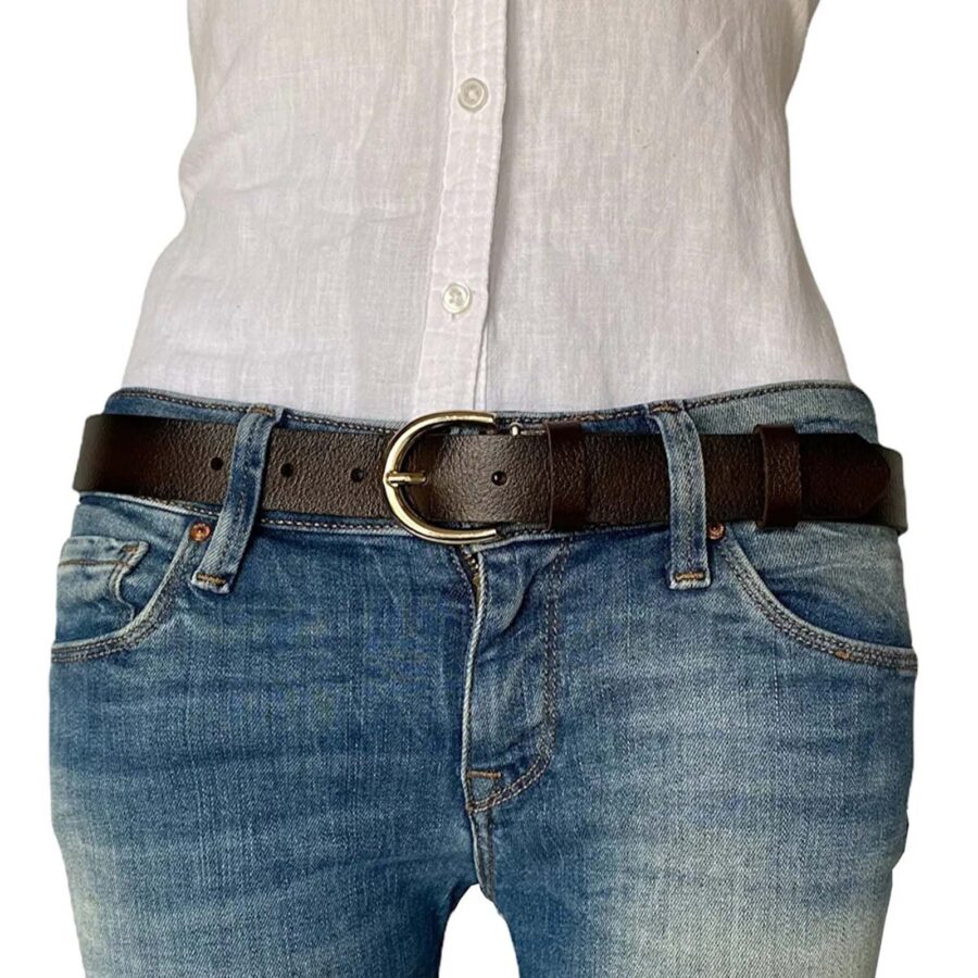 Womans Belt For Jeans gold buckle dark brown genuine leather 3cm KDN 02 2
