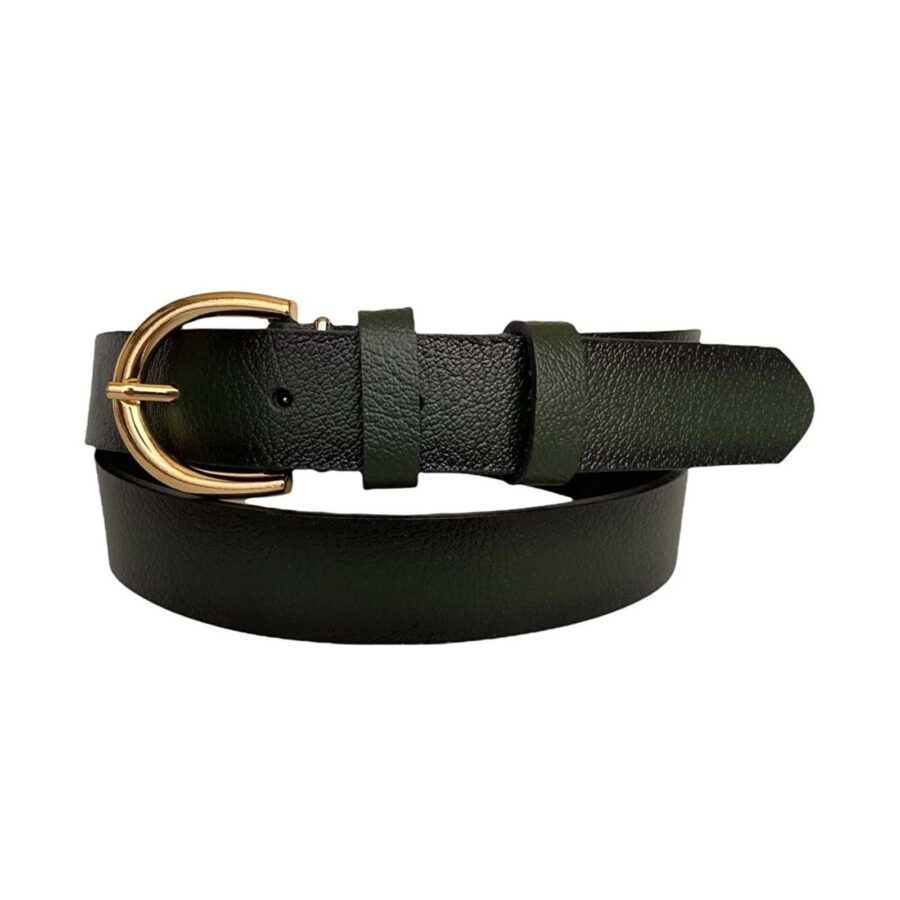 Womans Belt For Jeans gold buckle green genuine leather 3cm KDN 02 8