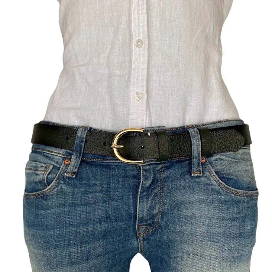 Womans Belt For Jeans gold buckle green genuine leather 3cm KDN 02 9