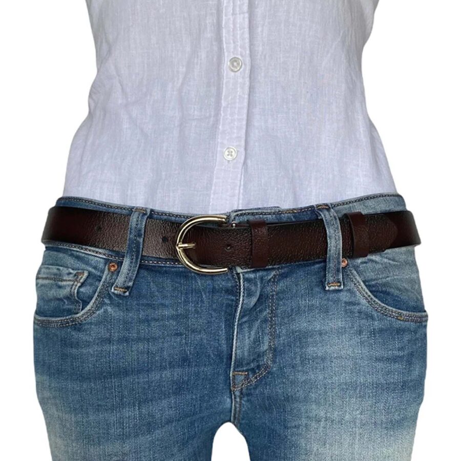 Womens Belt For Jeans burgundy genuine leather 3cm KDN 02 15